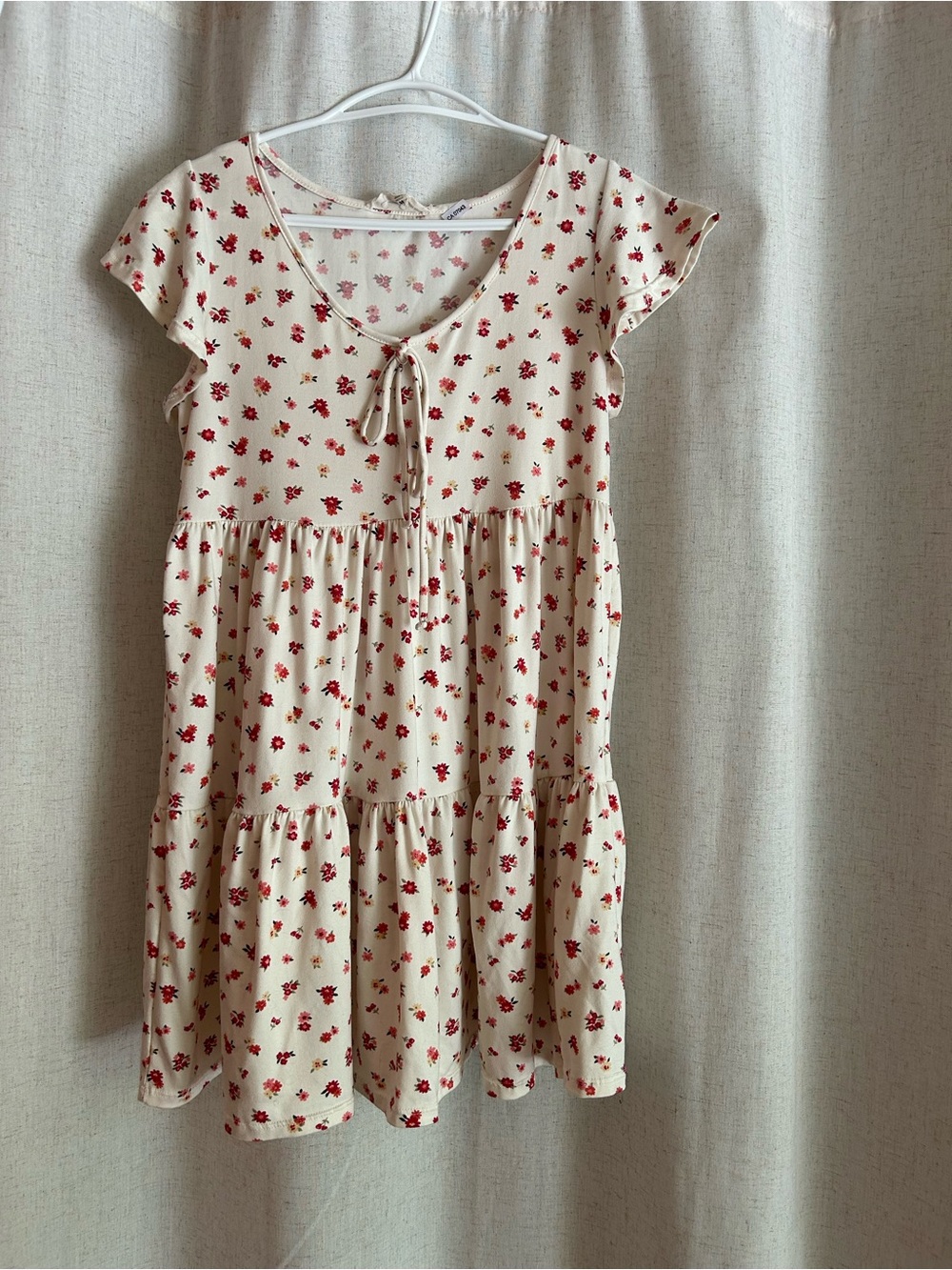 Y2K Babydoll Jessica Simpson Cream Floral Tiered Mini Dress Size Medium